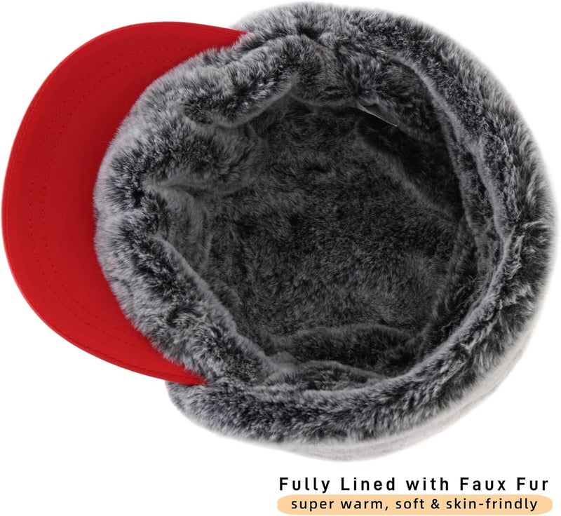 Connectyle Men's Winter Hat with Visor Warm Earflaps Hat Fully Lined Faux Fur Baseball Cap Trapper Hunting Hats - Image 4